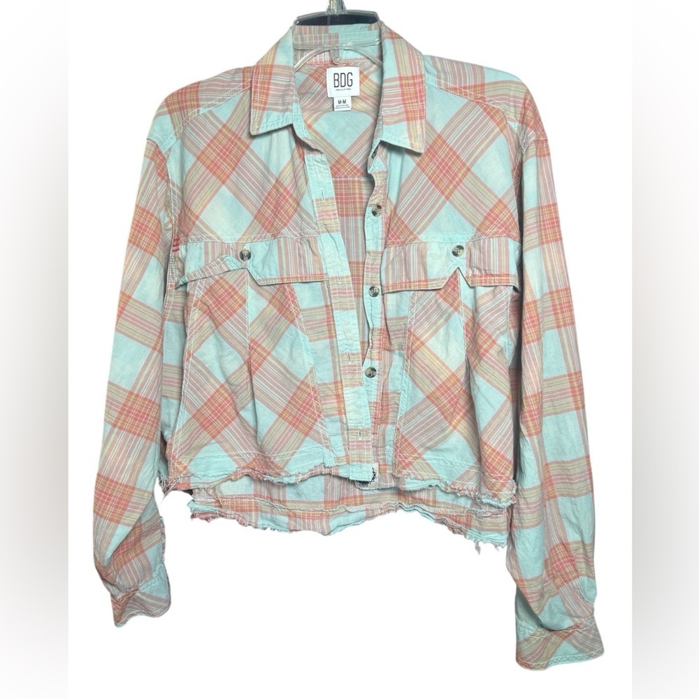 BDG Women's Plaid long sleeve cropped button down Multicolor top women’s M